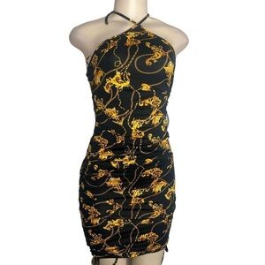 Elegant Black and Gold Halter Dress